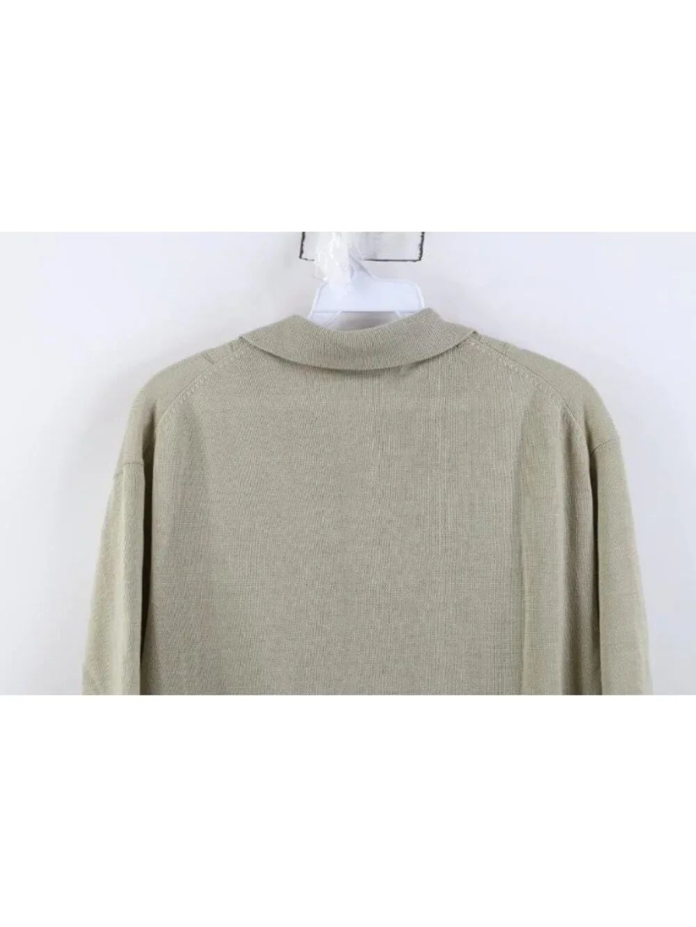 Vintage 90s Streetwear Mens Large Blank Ribbed Knit Collared Polo Shirt Beige